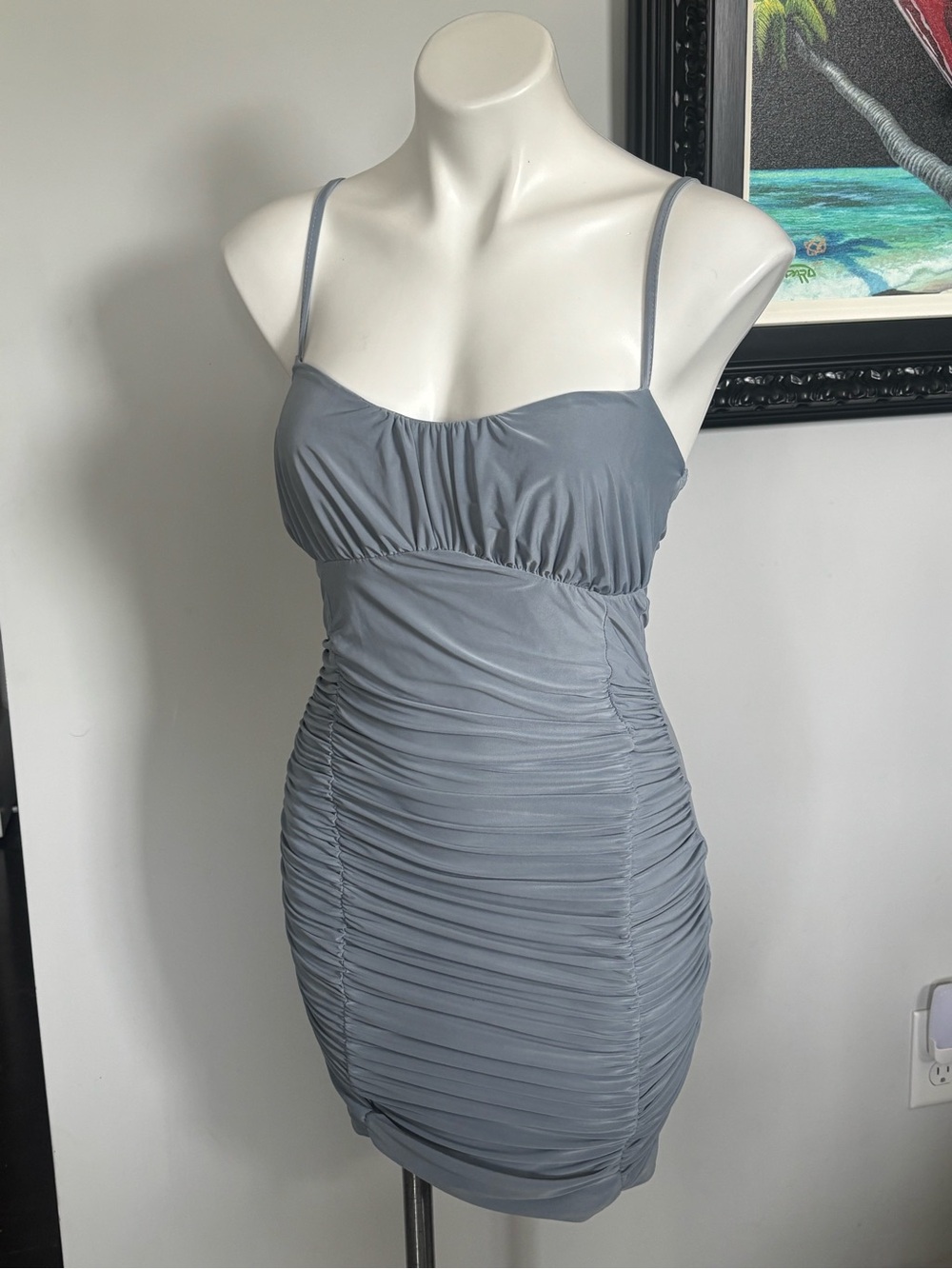 PrettyLittleThing Light Blue Bodycon Dress PTP 12-16”